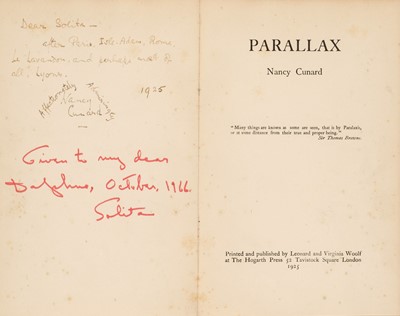Lot 727 - Cunard (Nancy). Parallax, 1st edition, presentation copy, 1925