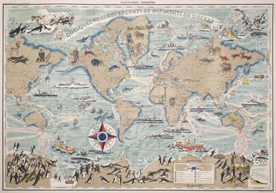Lot 248 - Pictorial World Map. Quelques Voyages..., offset lithographic poster