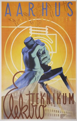 Lot 232 - Aarhus. Kontakt med Tiden Aarhus: Chr. Holsen, c. 1950, colour lithographic poster