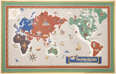 Lot 247 - Philippine Air Lines. Route of the Orient Star..., colour lithographic world map...
