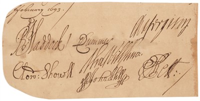 Lot 390 - Admiralty Autographs. A group of 7 ink signatures, neatly cut from a Navy Office document