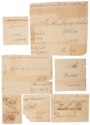 Lot 401 - British Prime Ministers. A group of 7 ink signatures of British Prime Ministers