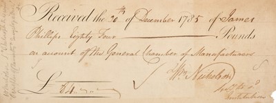 Lot 453 - Nicholson (William, 1753-1815), English chemist..., Autograph Cheque Signed