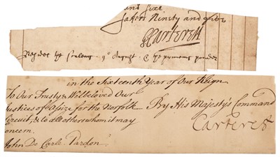 Lot 404 - Carteret (John, 1690-1763), 2nd Earl Granville. Ink Signature, [1743]