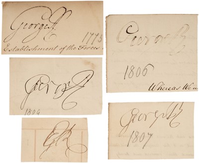 Lot 428 - George III (1738-1820), King of England, 1760-1820. A group of five Ink Signatures...
