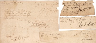 Lot 464 - Royalist soldiers of the English Civil War. A group of 5 Ink Signatures of Royalist soldiers