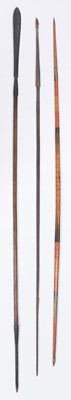 Lot 239 - Long Bow. A Sinhalese long box, circa 1800 and spears