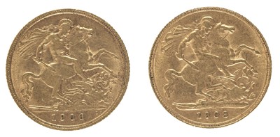 Lot 100 - Sovereigns. Two gold half sovereigns, E.VII.R., 1903, 1906, very fine