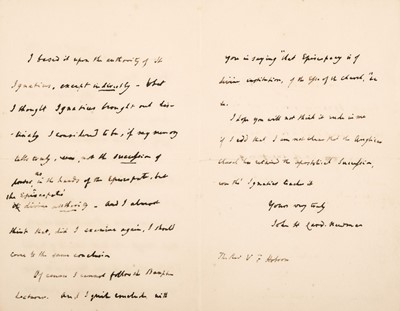 Lot 307 - Newman (John Henry, 1801-1890), English Catholic theologian..., Autograph Letter Signed