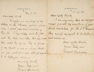 Lot 402 - Browning (Robert, 1812-1899), English poet and playwright. Two Autograph Letters Signed