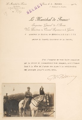 Lot 384 - Tassigny (Jean Joseph Marie Gabriel de Lattre de, 1889-1952). Typed Letter Signed, 'J. de Lattre'