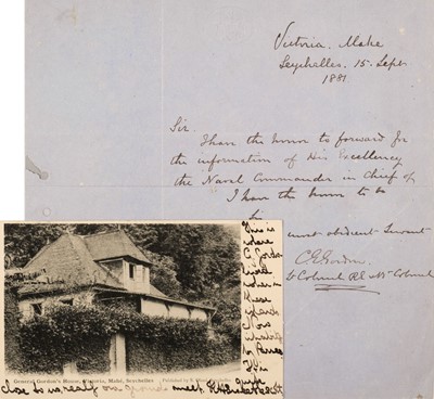 Lot 470 - Seychelles. Autograph Letter Signed from General Gordon of Khartoum, 'C. E. Gordon'