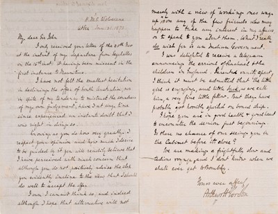 Lot 469 - Seychelles. An Autograph Letter Signed from Mauritius Governor Gordon, 31 January 1873