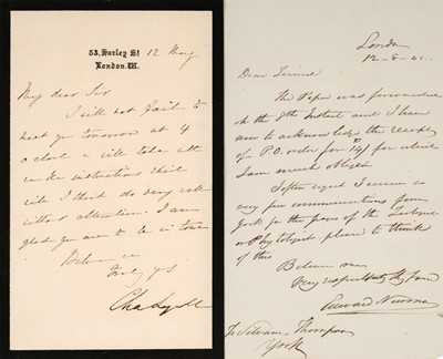 Lot 326 - Lyell (Charles, 1797-1875). Autograph Letter Signed, 'Cha. Lyell', London, 12 May, no year