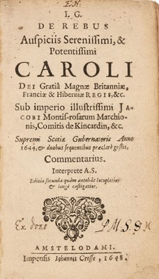 Lot 242 - Wishart (George). I.G. de Rebus Auspiciis Serenissimi, & Potentissimi Caroli..., 2nd ed., 1648