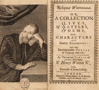 Lot 245 - Wotton (Henry). Reliquiae Wottonianae. Or, a Collection of Lives, Letters, Poems, 1651