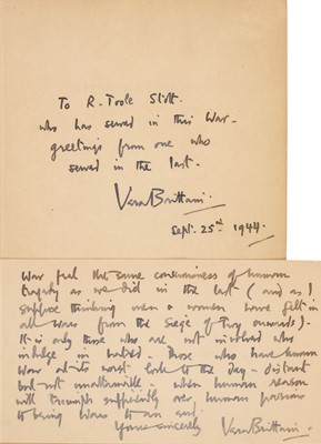 Lot 714 - Brittain (Vera). Testament of Youth, 1st edition, presentation copy, 1933