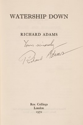 Lot 710 - Adams (Richard). Watership Down, 1st edition, signed, London: Rex Collings, 1972