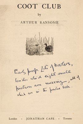 Lot 690 - Ransome (Arthur). Coot Club, Uncorrected advance proof, 1934