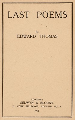 Lot 790 - Thomas (Edward). Last Poems, 1st edition, 1918