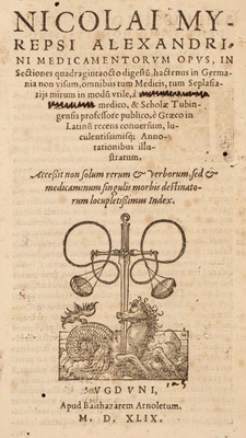 Lot 220 - Myrepsus (Nicolaus). Medicamentorum opus, in sectiones quadraginta octo digestum, 1549