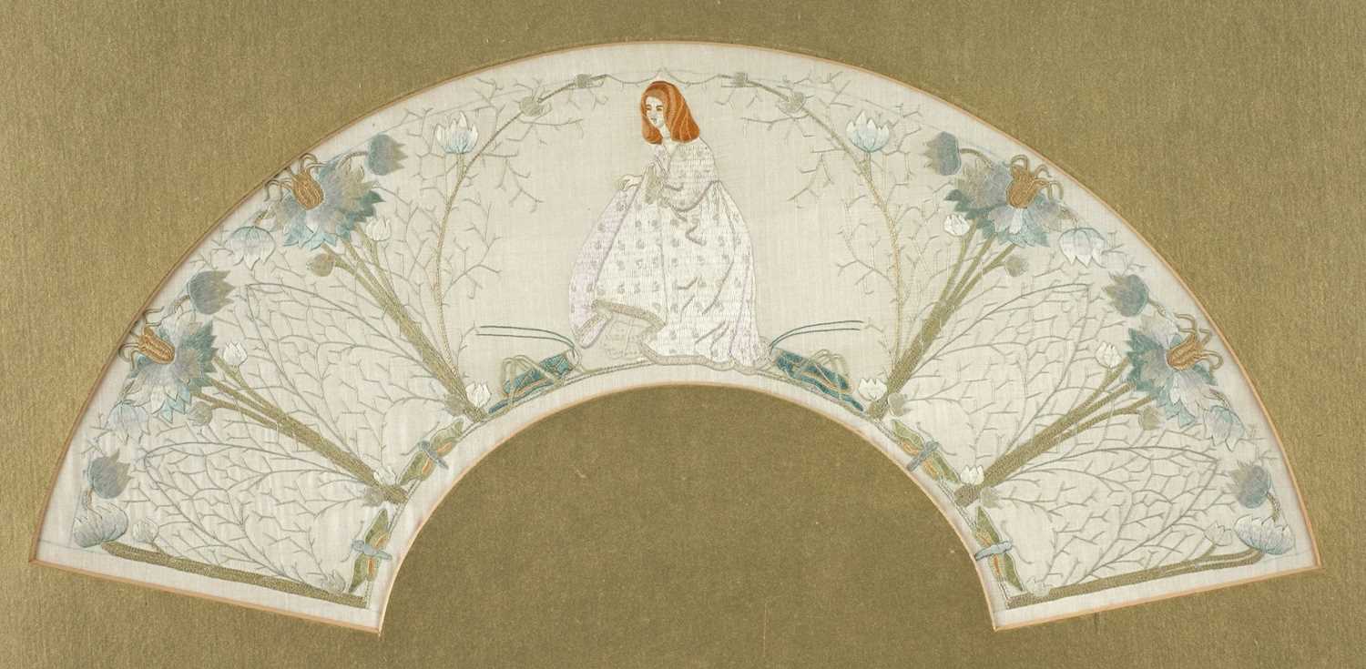 Lot 494 - Glasgow School. An unused embroidered fan leaf, circa 1910