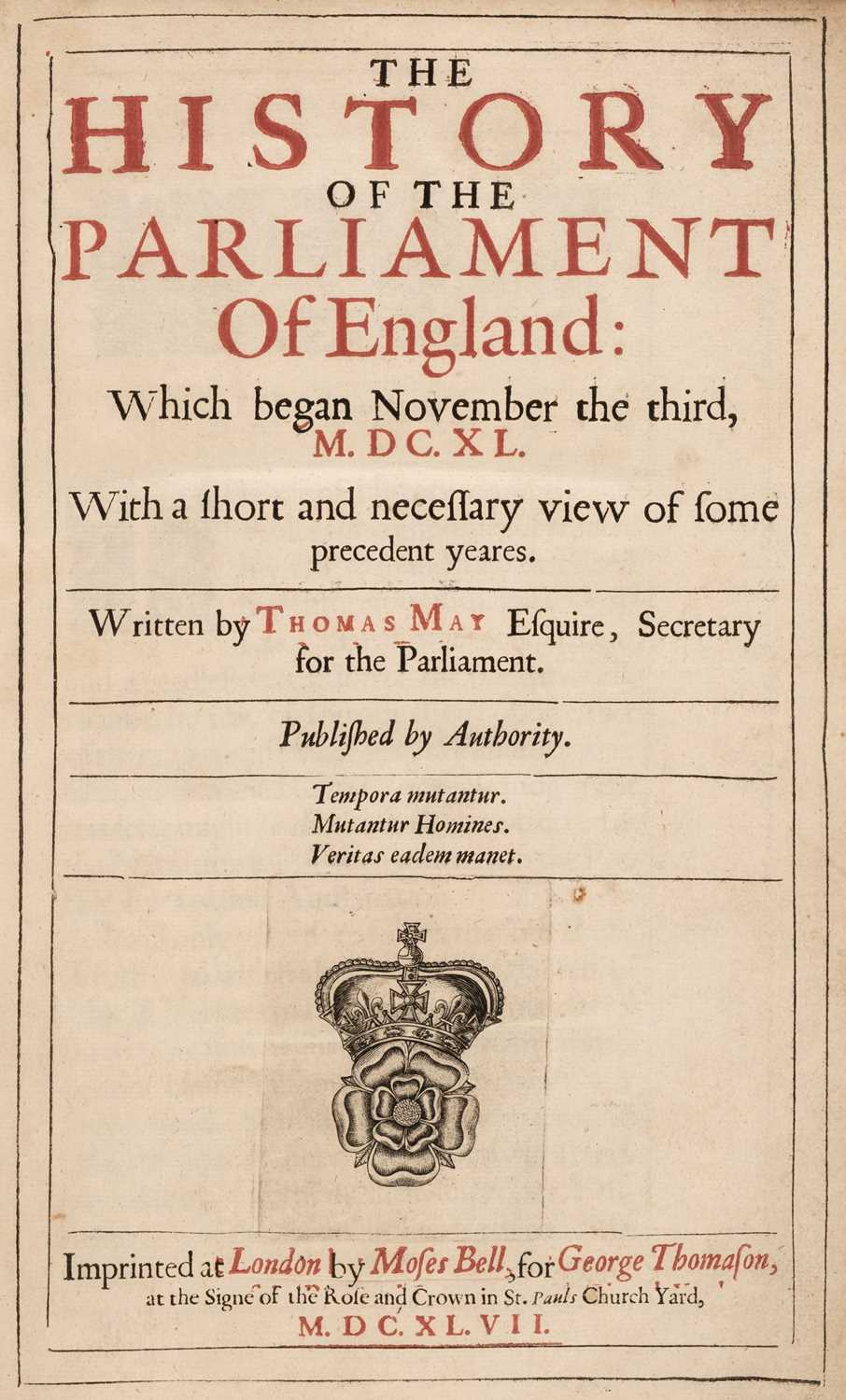 Lot 239 - May (Thomas). The History of the Parliament of England..., 1647