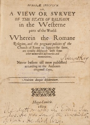 Lot 229 - Sandys (Sir Edwin). Europae Speculum, 1629