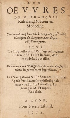 Lot 221 - Rabelais (François). Les Oeuvres [&] Le cinquiesme livre, 1574-73