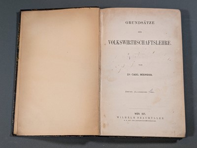 Lot 338 - Menger (Carl). Grundsätze der Volkswirtschaftslehre ... [all published], Vienna, 1871