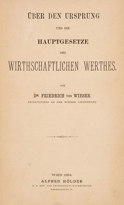 Lot 340 - Wieser (Friedrich von). Über den Ursprung..., 1st edition, Vienna: Alfred Hölder, 1884