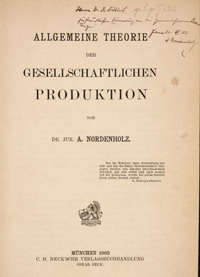 Lot 342 - Nordenholz (Anastasius). Allgemeine Theorie der gesellschaftlichen Produktion, 1st ed., 1902