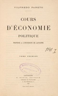 Lot 343 - Pareto (Vilfredo). Cours d'économie politique..., volume 1 (of 2), 1st edition, 1896
