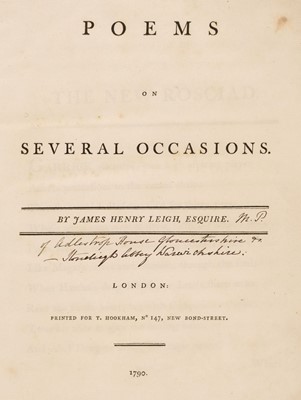 Lot 286 - Leigh (James Henry). Poems on Several Occasions, 1st edition, London: T. Hookham, 1790
