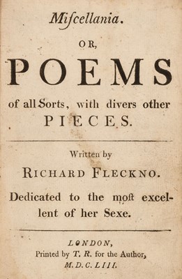 Lot 246 - Flecknoe (Richard). Miscellania. Or, Poems of all Sorts..., 1653