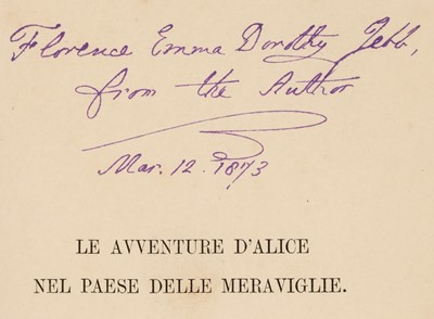 Lot 589 - Lewis Carroll. Le Avventure d'Alice nel Paese delle Meraviglie, 1872, signed and with letter