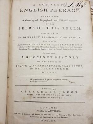 Lot 366 - Jacob (Alexander). A Complete English Peerage..., 2 vols. in 3, 1766-69