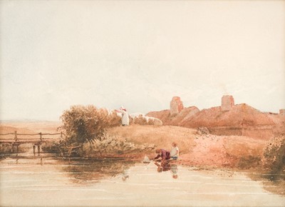 Lot 188 - Cox (David, 1783-1859). Summer landscape with children playing by a pond, watercolour