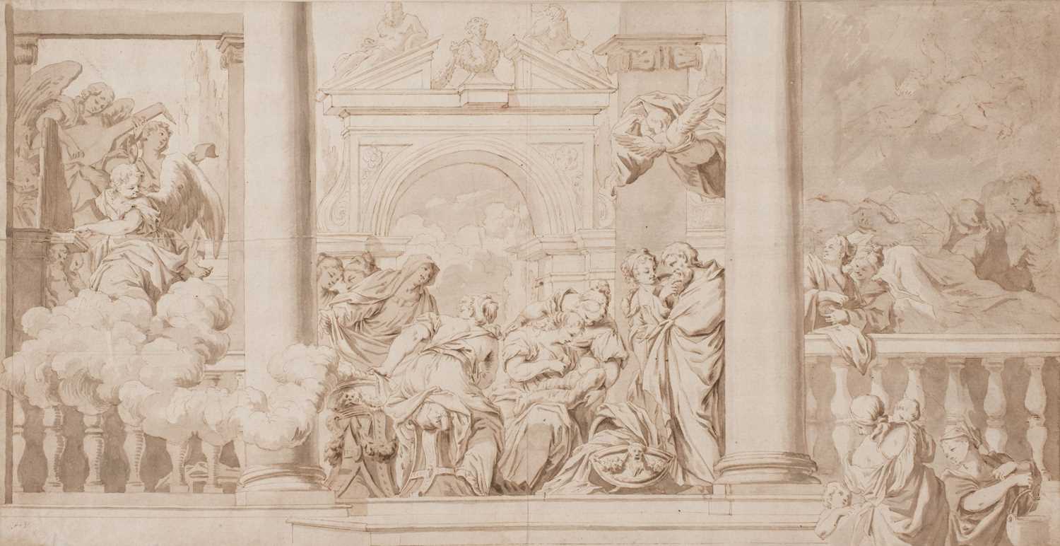 Lot 10 - Lefèvre (Valentin, 1637-1677). Birth of the Virgin, pen and brown wash