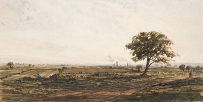 Lot 166 - Circle of Thomas Baker of Leamington (1809-1869). Trees in a Landscape with a Smoking City..., 1849