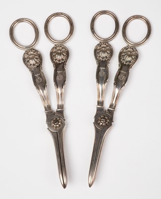 Lot 609 - Silver grape scissors. Two pairs of George IV Silver grape scissors by William Eley II, London, 1826