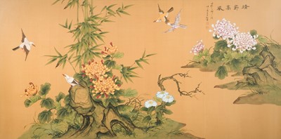 Lot 165 - Chinese School. The Wind is High and the Peace is Calm, watercolour on yellow silk