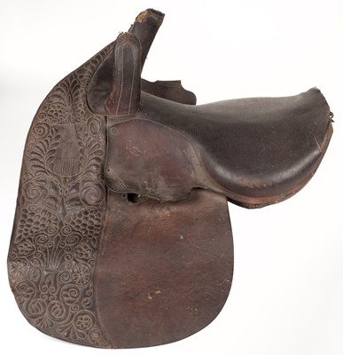 Lot 602 - Saddle. A leather side-saddle, Paris: Brune, late 18th century