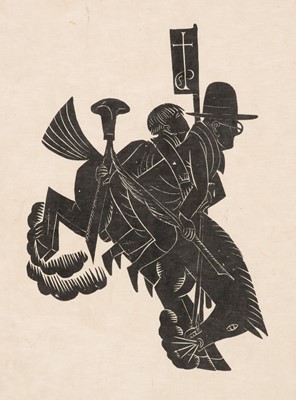 Lot 238 - Jones (David, 1895-1974). David Jones and Pepler on Pegasus, wood engraving