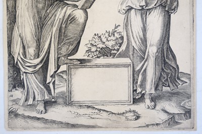 Lot 44 - Raimondi (Marcantonio), Two Women with the Zodiac, after Raphael, circa 1517