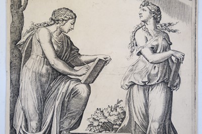 Lot 44 - Raimondi (Marcantonio), Two Women with the Zodiac, after Raphael, circa 1517