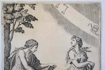 Lot 44 - Raimondi (Marcantonio), Two Women with the Zodiac, after Raphael, circa 1517