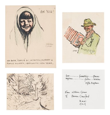 Lot 336 - Conor (William, 1881-1968). Girl wearing a green shawl, circa 1930, pen, black ink and coloured crayon