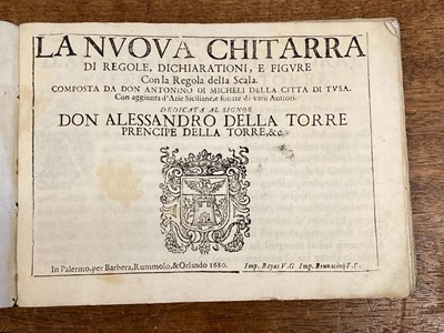 Lot 270 - Micheli (Antonino di, 1615-1680). La Nuova Chitarra di Regole..., 1st edition, Palermo, 1680