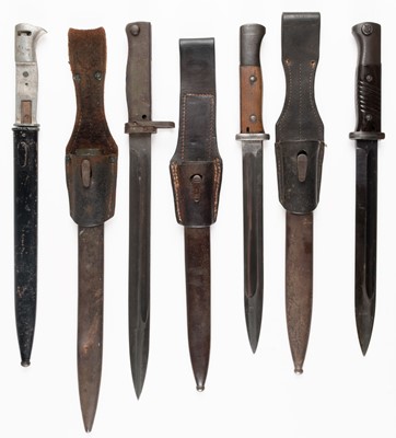 Lot 377 - Bayonet. A WWII German M1884/98 bayonet circa 1939 and other German bayonets